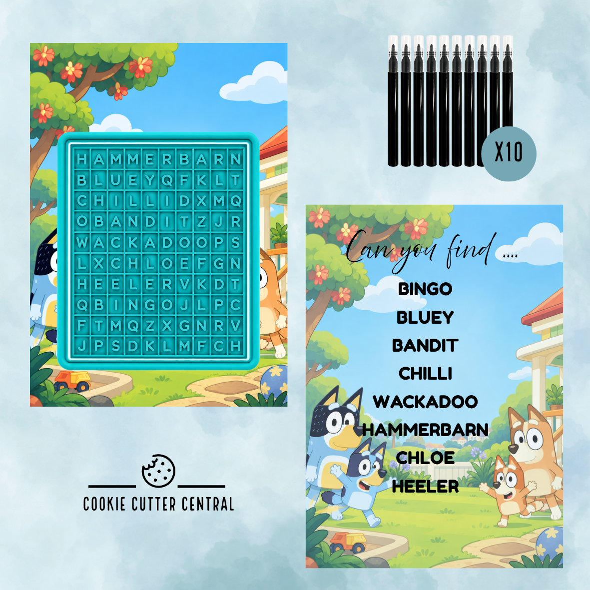 Bluey Theme Word Search Cookie Activity Set - Starter bundle