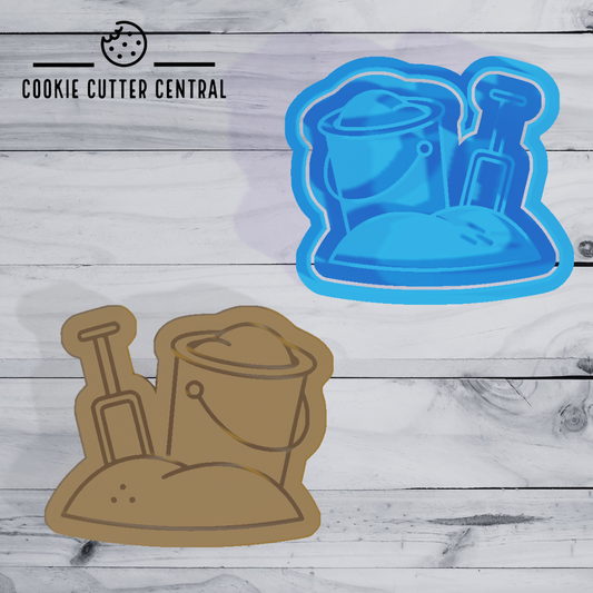 Bucket and Shovel Cookie Cutter and Embosser - 5.9cm x 7cm