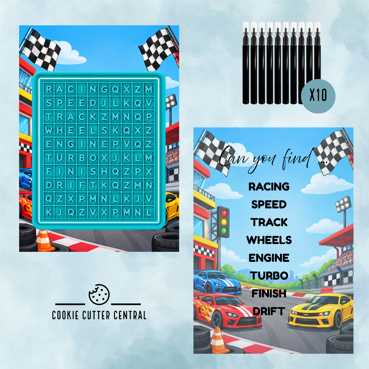 Cars Theme Word Search Cookie Activity Set - Starter bundle