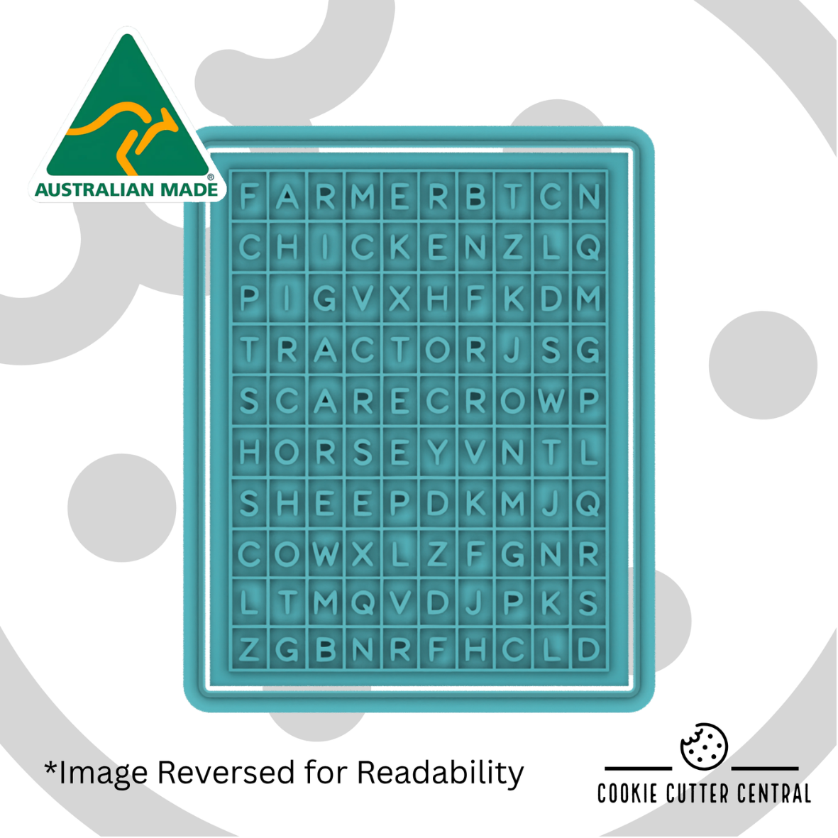 Farm Theme Word Search Cookie Activity Set – Cutter, Embosser, Edible Markers & Backing Cards