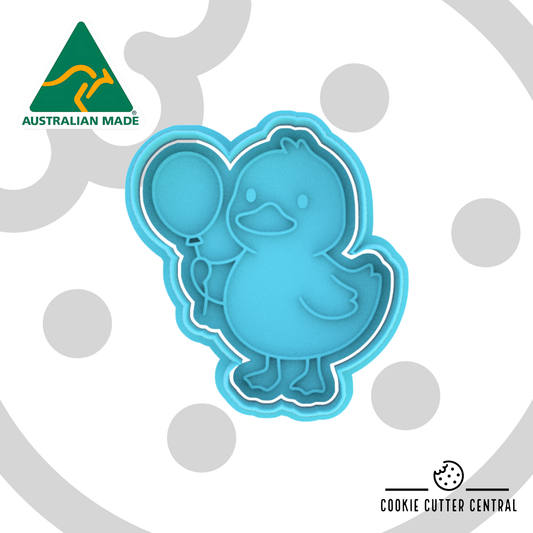 Duck with Balloon Cookie Cutter and Embosser - 7.5cm x 6.7cm