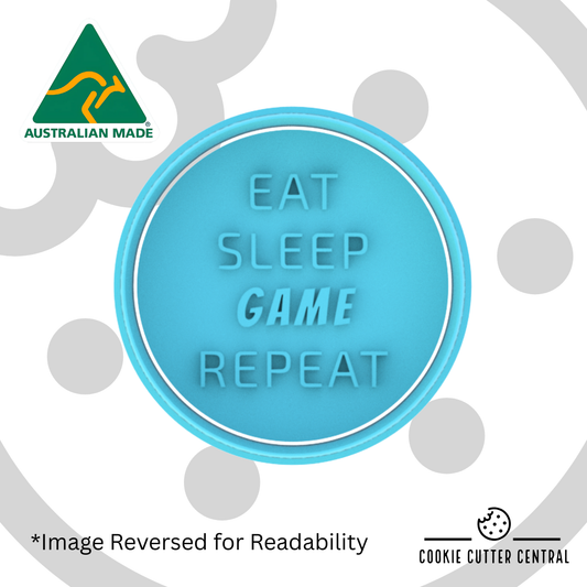 Eat Sleep Game Repeat Cookie Cutter and Embosser - 6.5cm Round