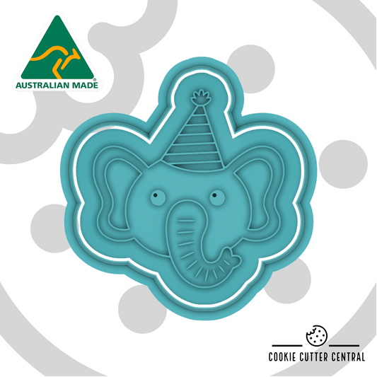Elephant with Party Hat Cookie Cutter and Embosser - 7.3cm x 7.1cm