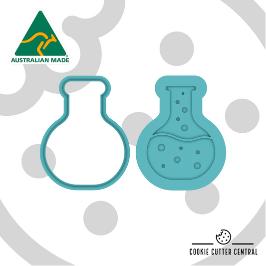 Science Flask Cookie Cutter and Layered Debosser - 7cm x 5.3cm — cutter and debosser STL render