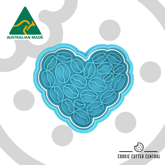 Heart Shaped Coffee Beans Cookie Cutter and Embosser - 6.4cm x 7.3cm