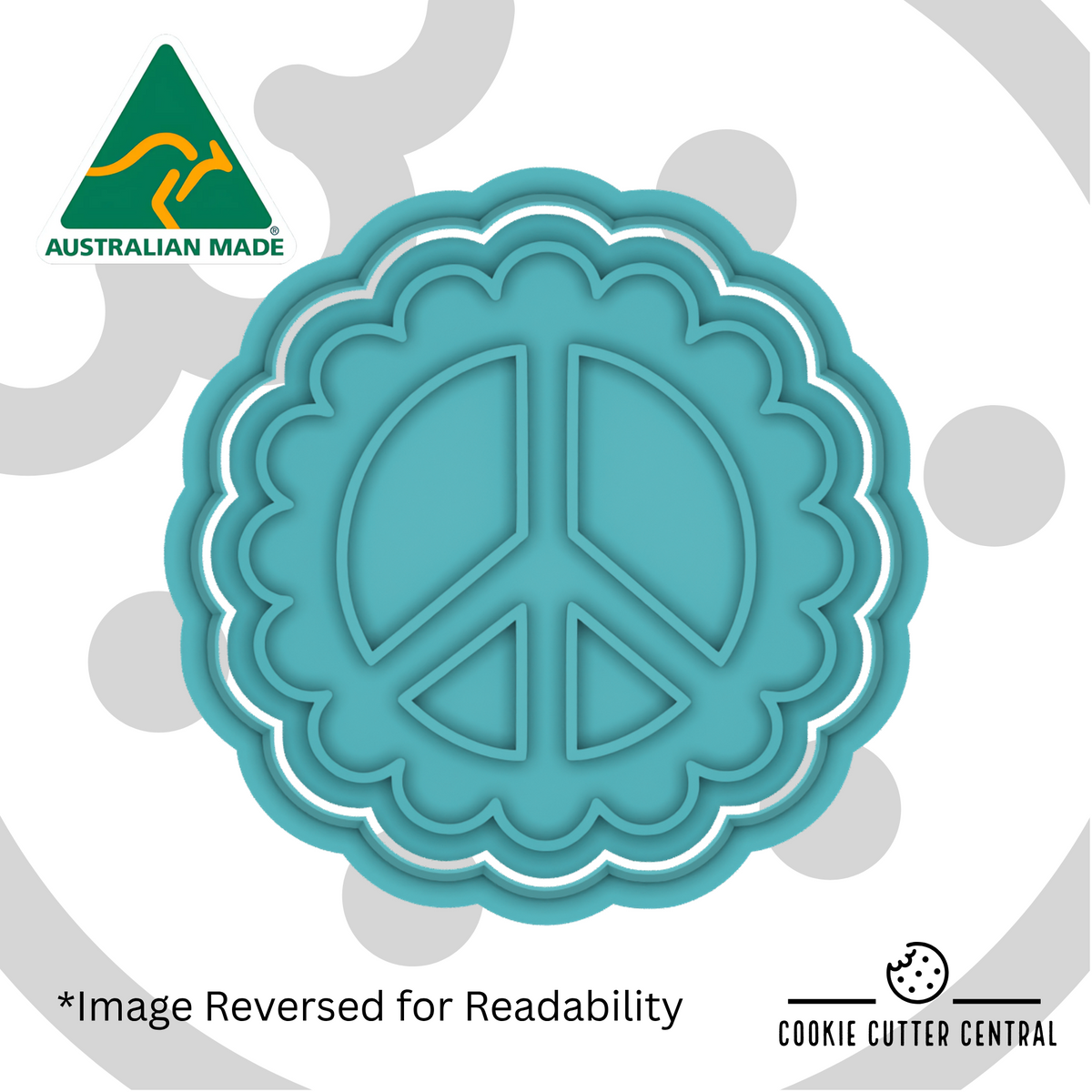 Peace Symbol Cookie Cutter and Embosser - 7.2cm, featuring a peace sign within a scalloped border
