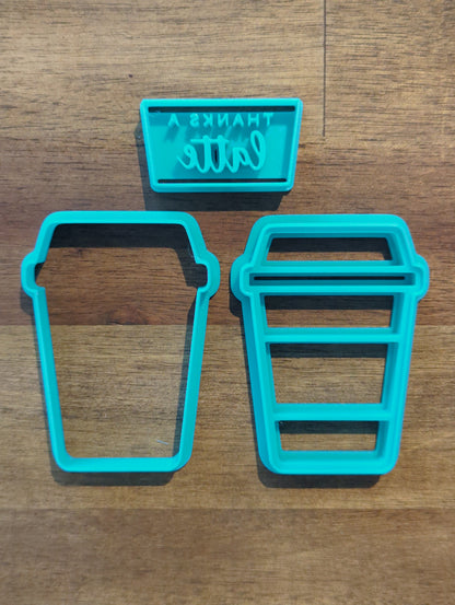 Thanks a Latte Coffee Cup Cookie Cutter and Embosser Set