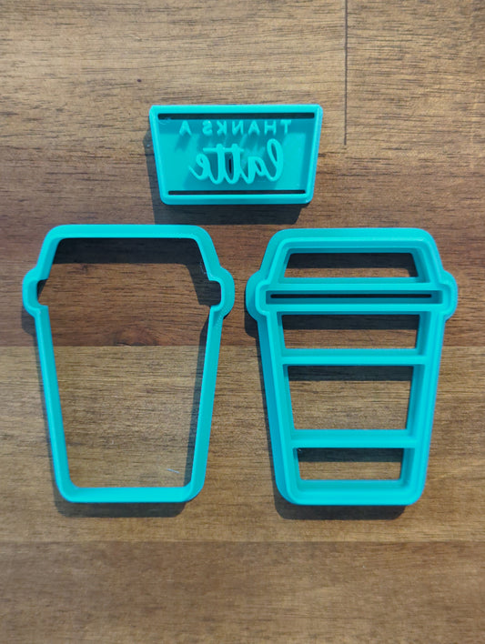 Thanks a Latte Coffee Cup Cookie Cutter and Embosser Set