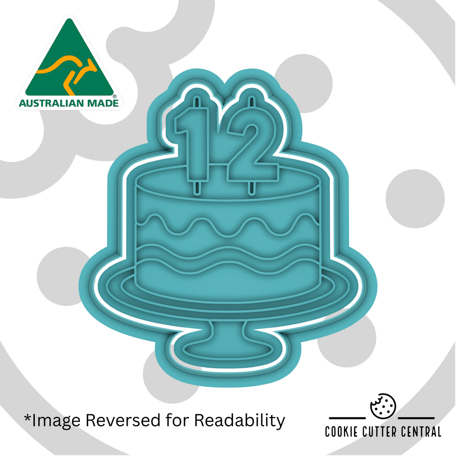 Cake with Number Twelve Candle Cookie Cutter and Embosser - 7.5cm x 6.9cm