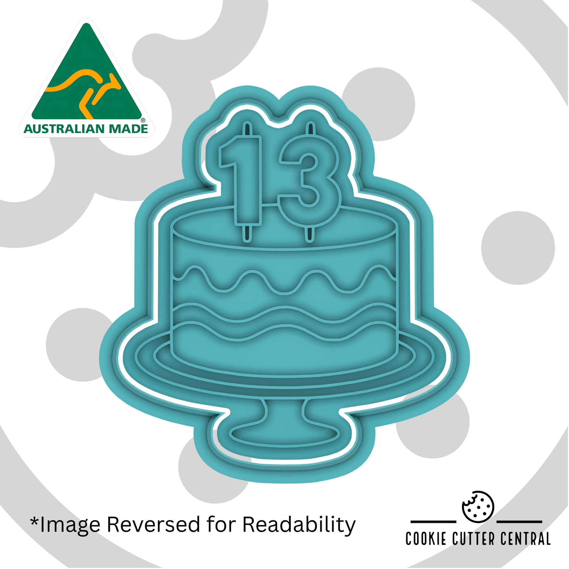 Cake with Number Thirteen Candle Cookie Cutter and Embosser - 7.5cm x 6.9cm