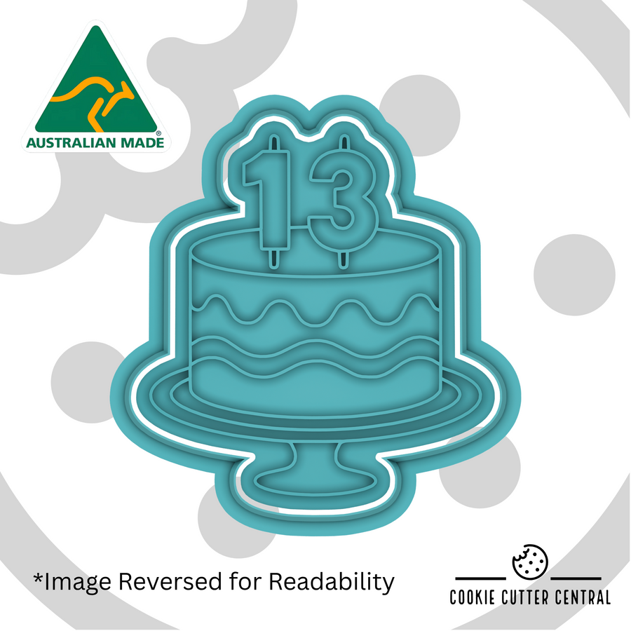 Cake with Number Thirteen Candle Cookie Cutter and Embosser - 7.5cm x 6.9cm