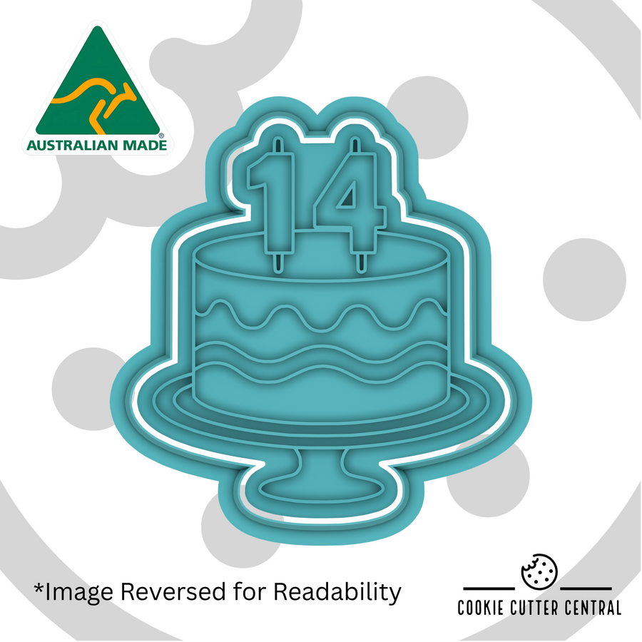 Cake with Number Fourteen Candle Cookie Cutter and Embosser - 7.4cm x 6.9cm
