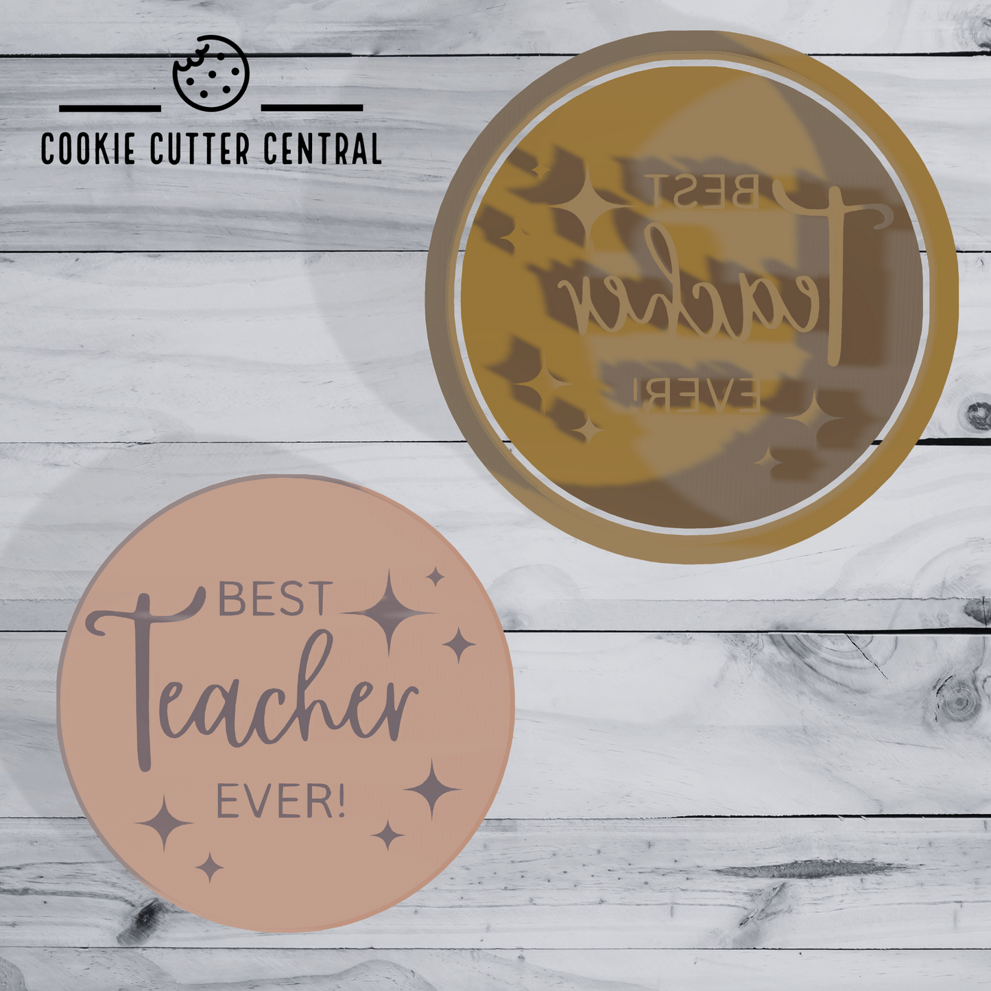 Best Teacher Ever Cookie Cutter and Embosser - 6.5cm Round