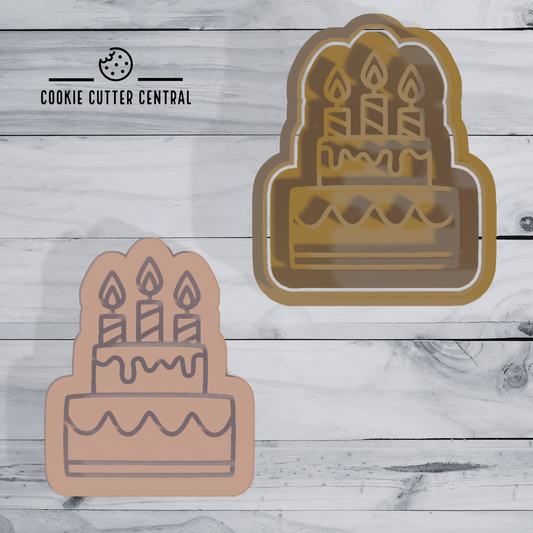 Birthday Cake (Design 1) Cookie Cutter and Embosser - 7.2cm x 5.9cm