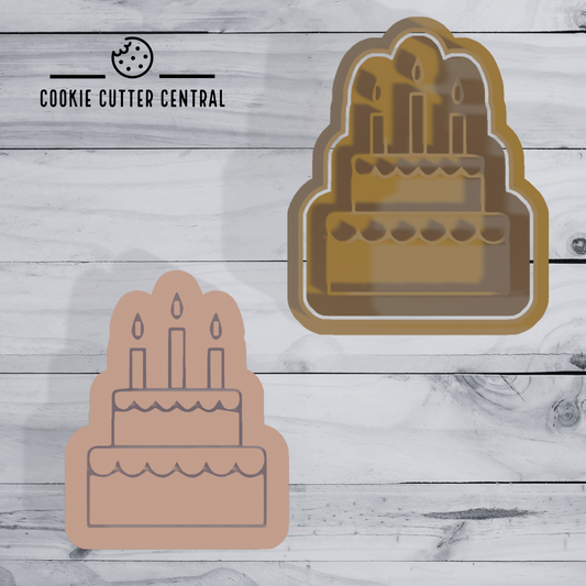 Birthday Cake (Design 2) Cookie Cutter and Embosser - 7.4cm x 5.9cm
