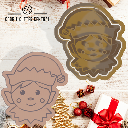 Christmas Elf Face Cookie Cutter and Embosser - 7.2cm x 6.4cm