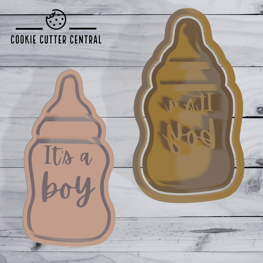 Baby Bottle (It's a Boy) Baby Shower Cookie Cutter and Embosser - 9cm x 4.7cm