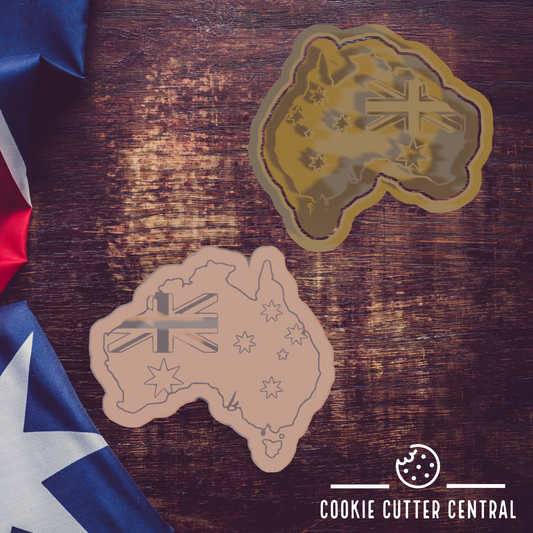 Australia Continent Flag Cookie Cutter and Embosser - 6.8cm x 7.4cm