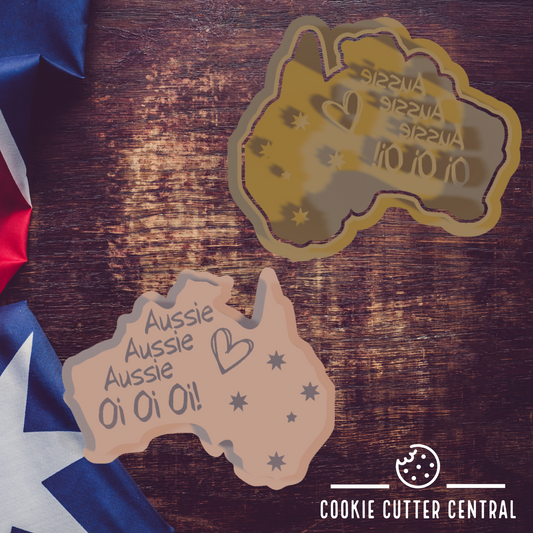Aussie Aussie Aussie Oi Oi Oi Cookie Cutter and Embosser - 6.4cm x 7.8cm