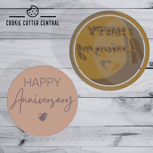 Happy Anniversary Cookie Cutter and Embosser - 6.5cm Round