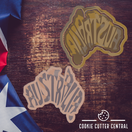 Australia Map Word Cookie Cutter and Embosser - 7.6cm x 7cm