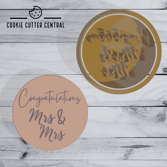 Congratulations Mrs and Mrs Cookie Cutter and Embosser - 6.5cm Round
