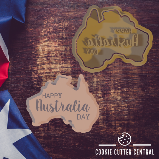 Happy Australia Day Map Cookie Cutter and Embosser - 6.4cm x 7.8cm