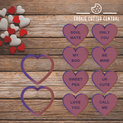 Candy Heart Cookie Cutter and Embosser Set of 8 - Includes 2 Cutters