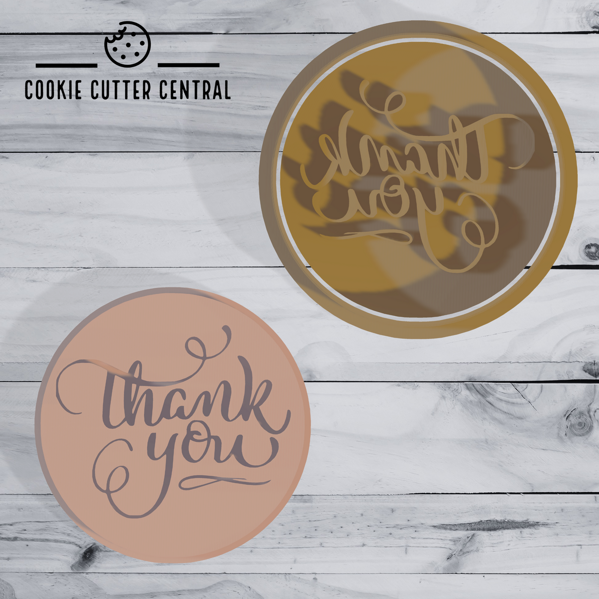 Embosser Script Thank You (Script Calligraphy) Cookie Cutter and Embosser - 6.5cm Roun ...