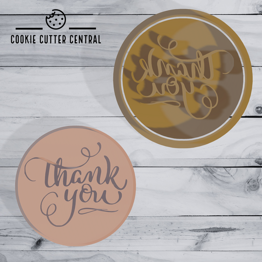 Thank You (Script Calligraphy) Cookie Cutter and Embosser - 6.5cm Round