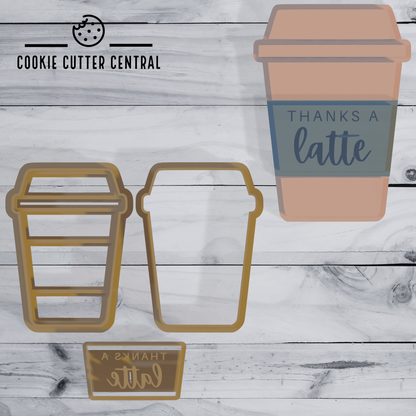 Thanks a Latte Coffee Cup Cookie Cutter and Embosser Set